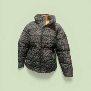 Zara Black Puffer Jacket with White Text